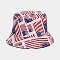 Detail of reversible bucket hat with American flag print on high-quality cotton canvas - Color 1-US Flag Print