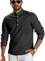 Maglia Henley da uomo a maniche lunghe in maglia a nido d'ape nera con quattro bottoni - Nero