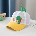 Gedetailleerd overzicht van gele mesh honkbalpet voor kinderen met 3D-dinosaurus - Kinderen (49-53CM) / Geel