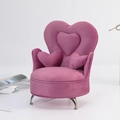 Miniature heart-shaped velvet sofa jewelry box in deep purple with shiny metal legs - Heart Sofa / Rose Purple
