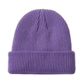 Classic purple ribbed knit beanie for women in a warm minimalist winter style - One Size / Light Purple