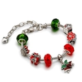Christmas beaded bracelet with red green crystals and festive Santa charms on white background - SD-0014 Christmas Set