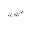 Polished silver stainless steel triple bead stud earrings with secure screw back closure - Silver Three Balls