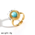 Anello regolabile in acciaio inossidabile dorato con gemma azzurra e trama plissettata - Anello con Pietra Ovale Blu Lago (TR4289-BL)
