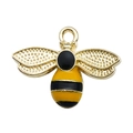 Golden bumblebee alloy pendant with yellow and black enamel details for DIY jewelry - 1pc Yellow KC Gold Enamel Bee 23x17mm
