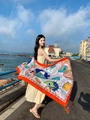 Ethnic printed sun protection beach shawl with vibrant orange and blue patterns - Illustration Style Colorful Elephant (Elephant-4)