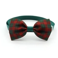Red and green plaid pet bowtie with adjustable dark green strap and white plastic buckle - 5-Red Green Plaid Bow Tie