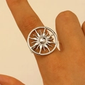 Polished silver stainless steel open sunburst ring for women in a hollow minimalist style - Steel Silver (12263)