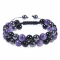 Double-layer adjustable bracelet with 8mm natural purple amethyst and black magnetic beads - Amethyst Bracelet (2 Purple Beads) / 8mm