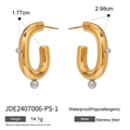 U-shaped stainless steel earrings in gold finish with silver beads, 2.98cm height - Gold and Silver Two-tone U-Shape Style (JDE2407006-PS-1)