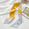 Artistic yellow and grey floral silk scarf for hair or bag strap accessory - Wind Blowing Wheat