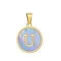 Pendentif en acier titane doré avec nacre blanche et lettre U majuscule élégante - U-Coquille Bleue
