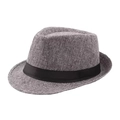 Chapeau fedora en paille tressée gris foncé avec ruban noir pour protection solaire - Gris