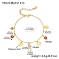 Tableau des tailles du bracelet en acier inoxydable avec breloques trèfle et coccinelle - Bracelet en Or 16+5cm (TXE473)