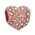 Charme cœur en or rose avec cristaux de zircon blancs scintillants pour bijoux DIY - Cœur Grain Strass Or Rose (039)