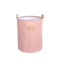 Wäschekorb aus Baumwolle in Rosa mit weißen Punkten und braunen Ledergriffen - PU-Rahmen Griffstil / Rosa Punktmuster
