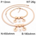 Rose gold heart pearl snake chain set with boy and girl cut-out charm jewelry - Boy Girl / Necklace and Bracelet Set / Rose Gold