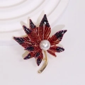 Luxury maple leaf pearl brooch with red-purple enamel and gold plating for women - Red Maple Leaf Enamel