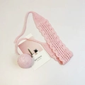 Pink handmade crochet headband with elegant scalloped edges and woven tie straps - Pink Solid