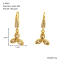 Detailed view of 18k gold plated clover earrings with cubic zirconia and 12mm dimensions - Marquise Three-Leaf Style (SE465G)