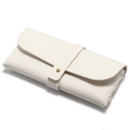 Custodia per occhiali minimalista in pelle bianca con trama litchi e bottone dorato - Bianco
