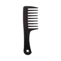 Matte black wide-tooth comb for curly hair with ergonomic handle and hanging hole - Black