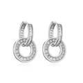 Macro shot of silver interlocking hoop earrings with micro-pave baguette cubic zirconia - Style F Pair / White Gold