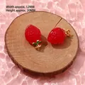 Handmade strawberry glass pendant with green leaves and gold loop 12mm x 20mm - 11# Crystal Red Strawberry