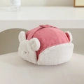 Dettaglio del cappello invernale rosa per bambini con lana d'agnello bianca e orecchie da orso - 52cm (2-5 Anni) / Fucsia