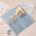 Light blue 10-piece makeup brush set with PU leather storage roll bag for professional use - Blue Bridge Grey (Bagged) / 10 Pcs + Socket Bag