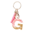 Pink and gold foil resin letter G keychain with tassel and gold hardware - Pink Gold Foil G