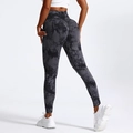 High-waisted tie-dye gray yoga leggings with scrunch butt lift and side pocket - Tie-dye Black Grey