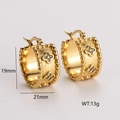 Exquisite gold hoop earrings with sparkling clover charms and beaded texture, 19mm x 21mm size - Clover Bead Hoop Style (AMLEH219)