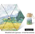 Flat 6-fold mini umbrella with Van Gogh Wheat Field and Cypress oil painting design - Flat 6-Fold Titanium Gold Glue Wheat Field and Cypresses (Inner Print)