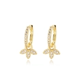 Gold plated hoop earrings featuring zircon studded clover pendants on a white background - Three-Petal Flower Style (F731) / Gold White Zircon