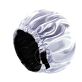 Double-layered lilac and black satin sleep cap with adjustable buckle for hair care - Silver