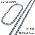 Conjunto de collar y pulsera de acero inoxidable gris oscuro con cadena de caja - Pulsera / Negro Mate