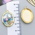 French vintage tulip flower oval pendant with white pearl for DIY necklace making - Light Blue Large Pearl Pink Rose-23576