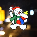 Christmas snowman window sticker with red hat and glittery green scarf for glass decor - Snowman With Stocking
