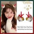 Christmas reindeer antler hair clips with red antlers, gold bells and white pom poms - 49# Bell White Ball Red Antler Pair