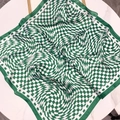 Elegant green and white wavy checkerboard satin scarf for hair or bag decoration - Green