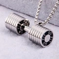 Polished stainless steel dumbbell pendant necklace with GO FIT engraving on silver metal - Pendant Only (No Chain) / Steel