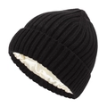 Classic black ribbed knit beanie with smooth champagne satin lining for hair protection - S(44-53CM) / Black