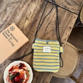 Cute plush crossbody bag with yellow and blue stripes and black rope shoulder strap - Yellow Stripe