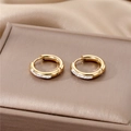 Polished gold stainless steel hoop earrings with white zircon crystals and snap closure - Gold 3-Stone