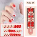 Short square press-on nails set F781-3# with red floral patterns and 24 pieces - F781-3/Square/Red Flower