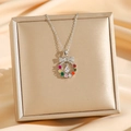 Collana in argento scintillante con ciondolo a ghirlanda in zirconi colorati e goccia - Ghirlanda di Zirconia Colorata Argento (8198)