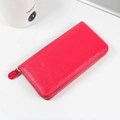 Portafoglio lungo classico da donna in pelle rosa magenta con motivo a grana di litchi - Rosa Rosso