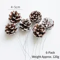 Natural pine cones with snow effect and wire stems for Christmas wreath DIY decor - Frosted Snowflake Pine Cones / Set of 6 / White Tipped