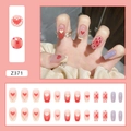 Faux ongles ballerine courts avec cœurs en perles et dégradés rouges, 24 pièces - Perle de Coeur (Z371)
